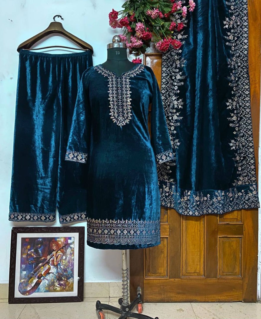 Rama velvet heavy embroidery worked plazzo suit