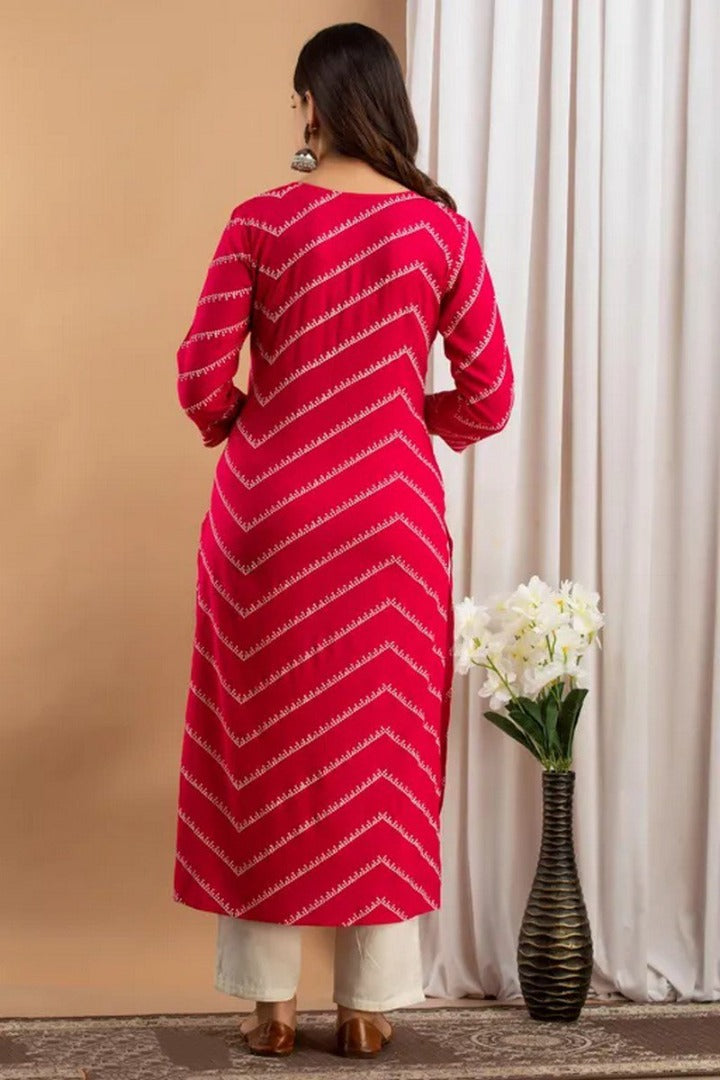 Rani pink Rayon Button Lehriya Printed Straight Kurti
