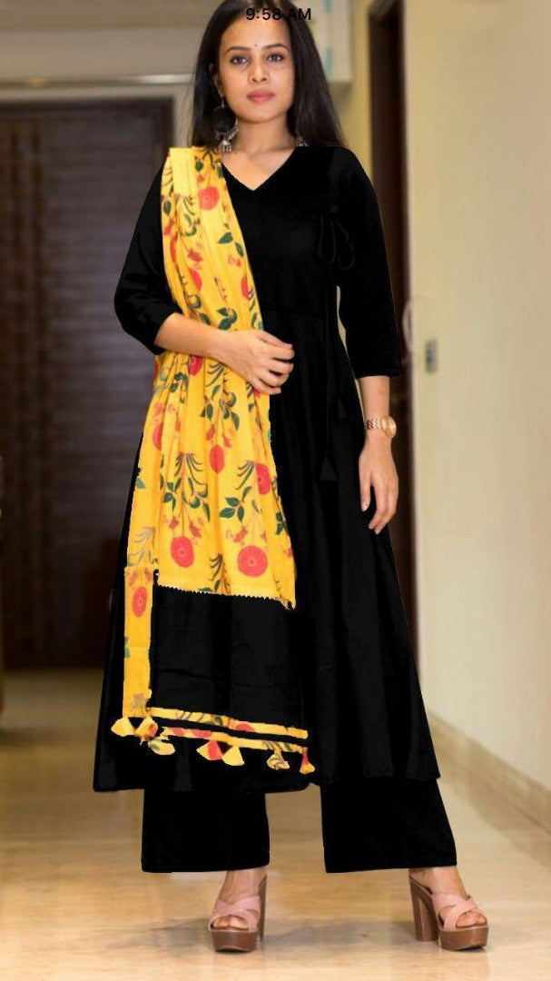Rayon cotton plazzo kurti with printed dupatta