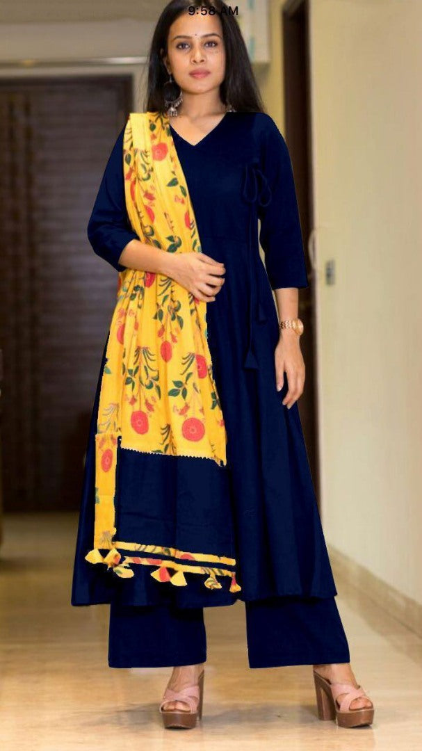 Rayon cotton plazzo kurti with printed dupatta