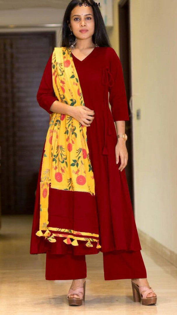 Rayon cotton plazzo kurti with printed dupatta