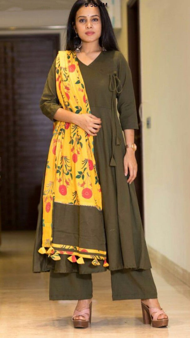 Rayon cotton plazzo kurti with printed dupatta