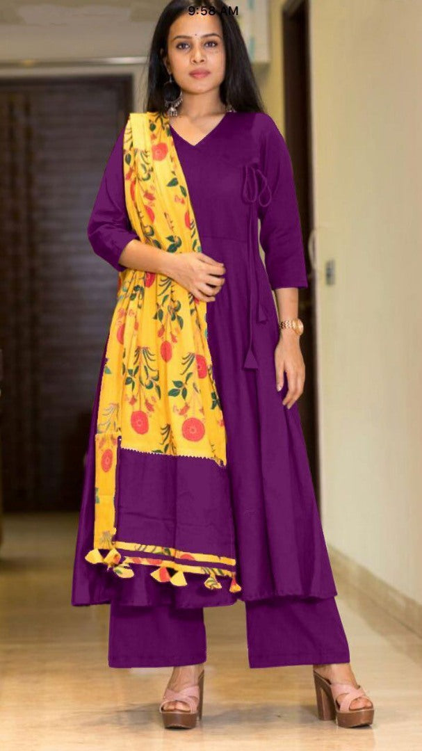 Rayon cotton plazzo kurti with printed dupatta
