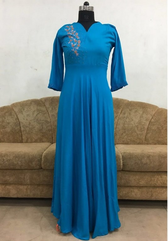 Rayon cotton slub smooth blue kurti for summer