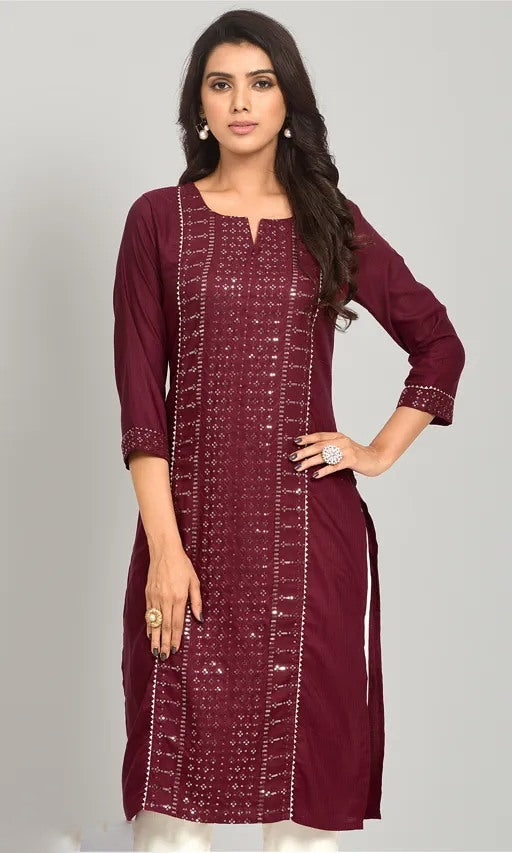 Rayon sequence embroidered straight kurti