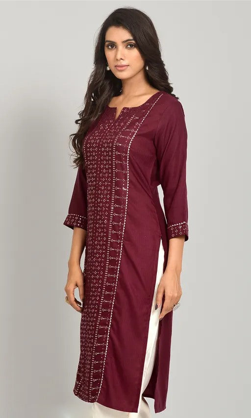Rayon sequence embroidered straight kurti