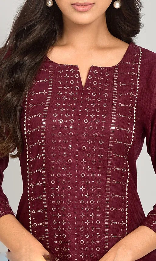 Rayon sequence embroidered straight kurti