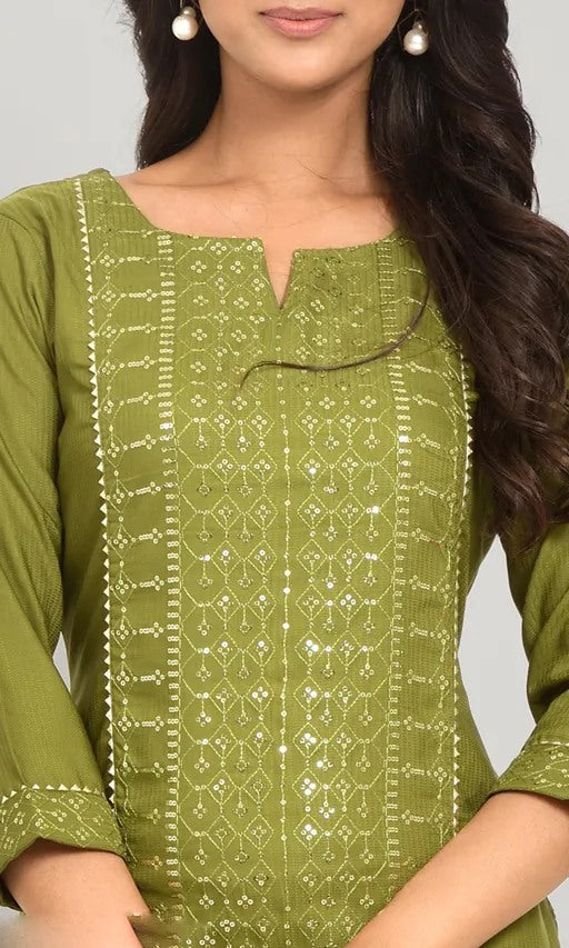 Rayon sequence embroidered straight kurti