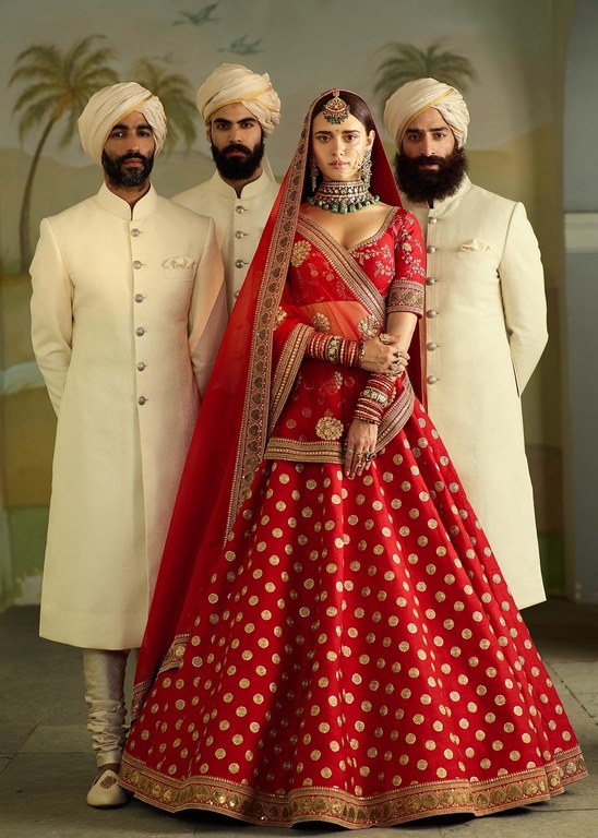 Red banarasi silk heavy embroidered bridal lehenga