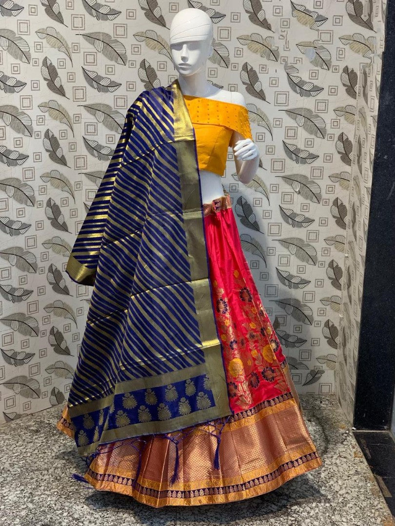 red banarasi silk wedding lehenga