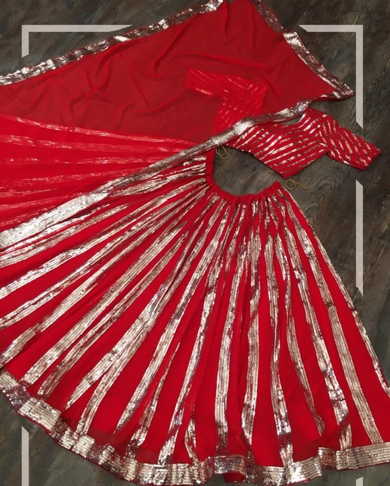Red blooming georgette sequence embroidered lehenga choli