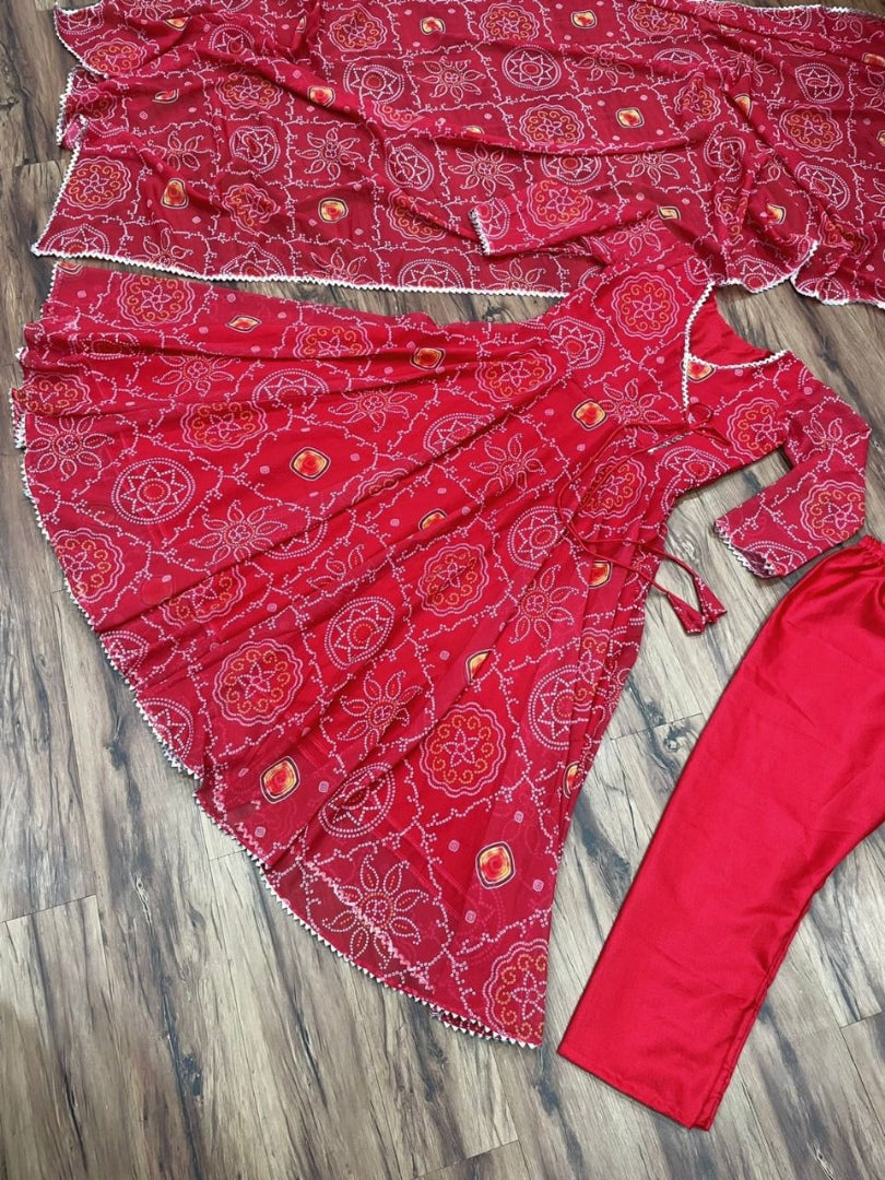 Red georgette bandhni print casual ethnic gown
