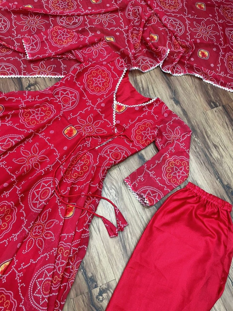 Red georgette bandhni print casual ethnic gown