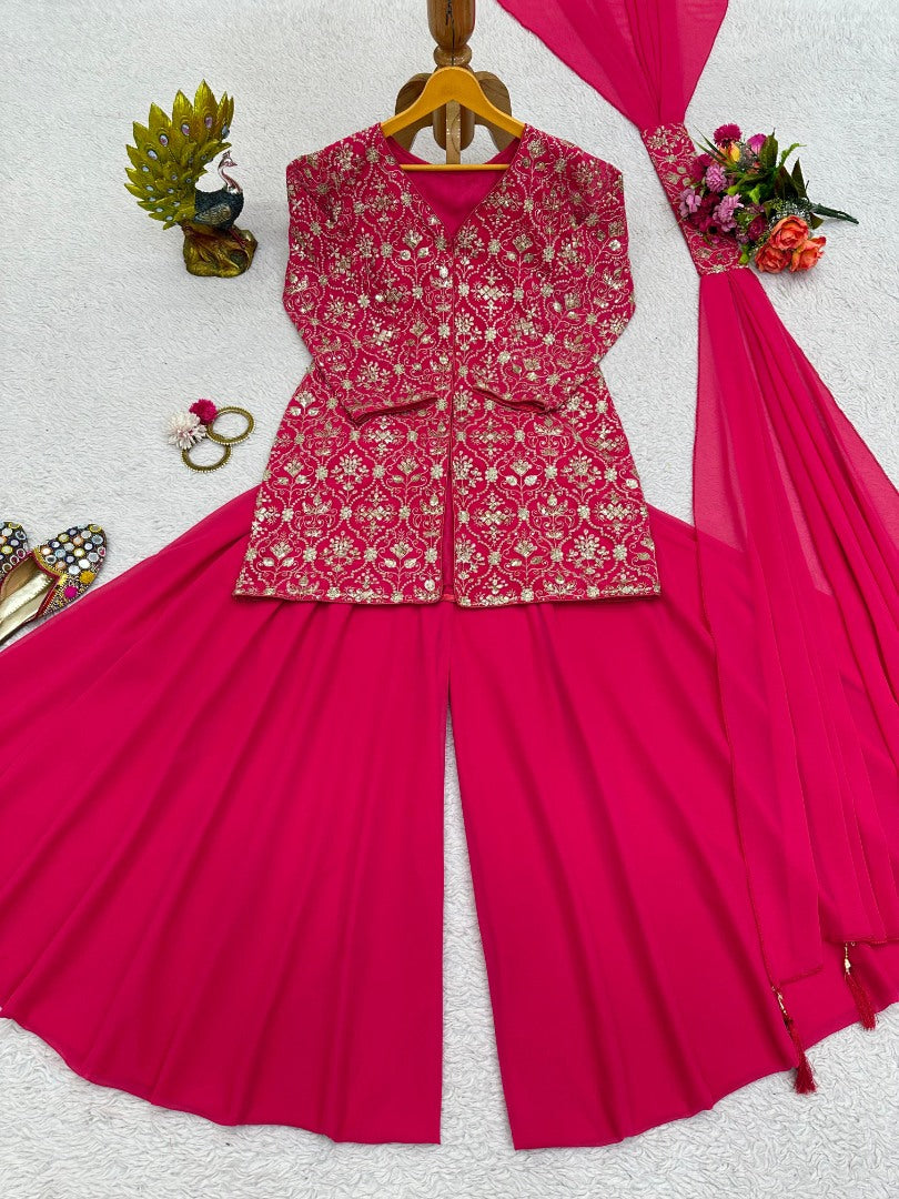 Red georgette designer plazzo suit