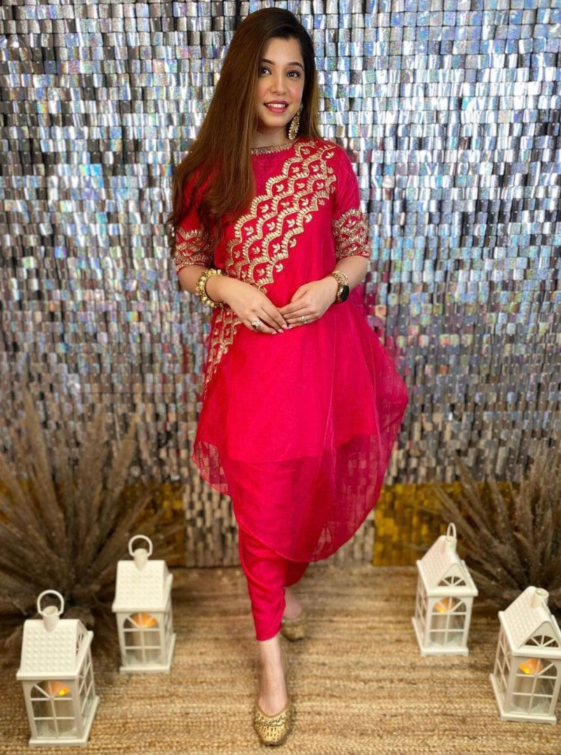 Red georgette embroidered punjabi patiala suit
