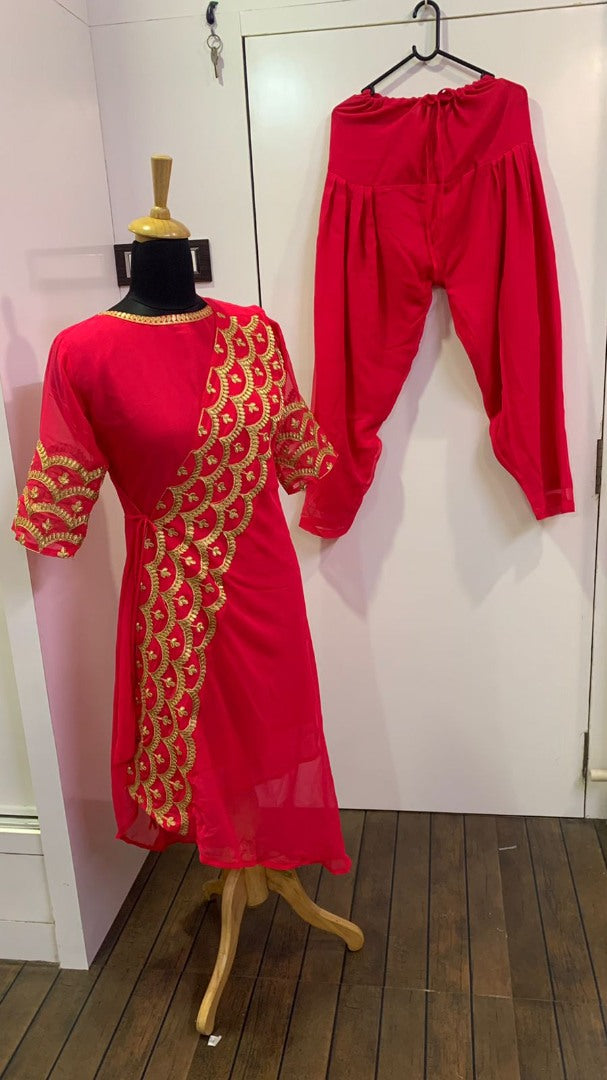 Red georgette embroidered punjabi patiala suit