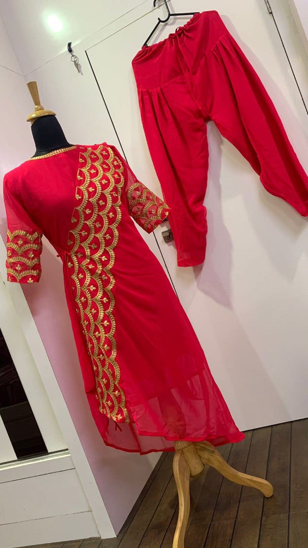 Red georgette embroidered punjabi patiala suit