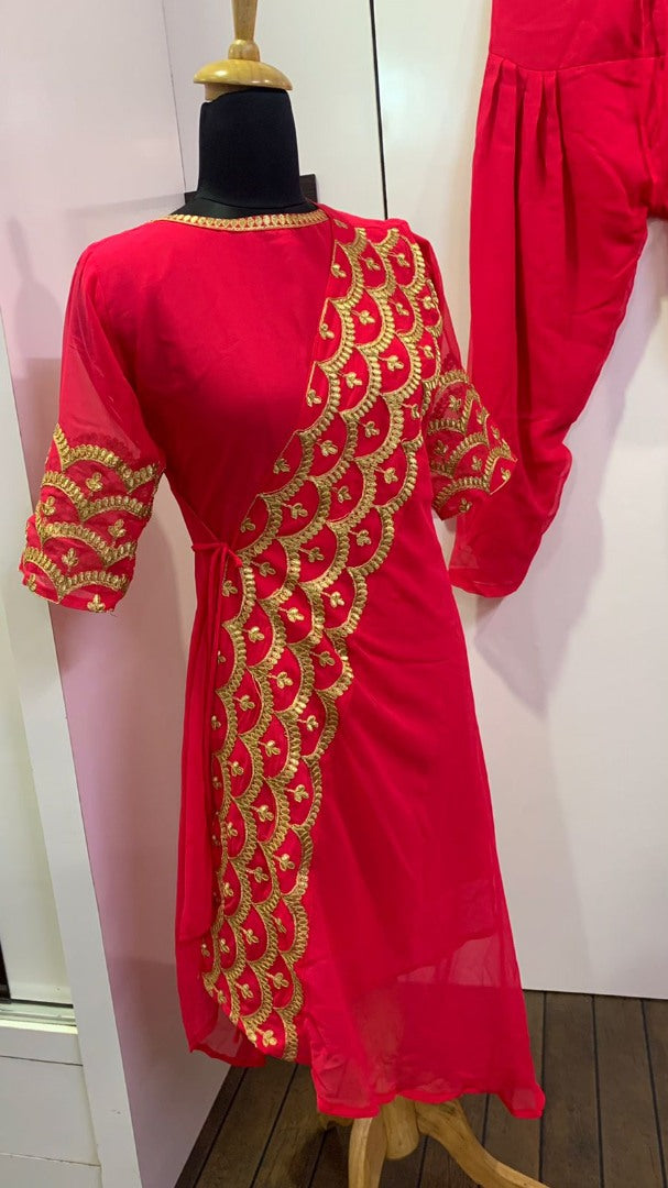 Red georgette embroidered punjabi patiala suit
