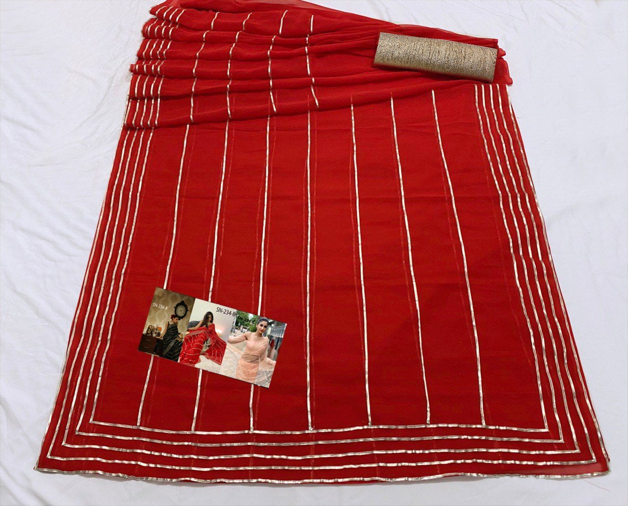 Red georgette gota patti work designer partywear saree