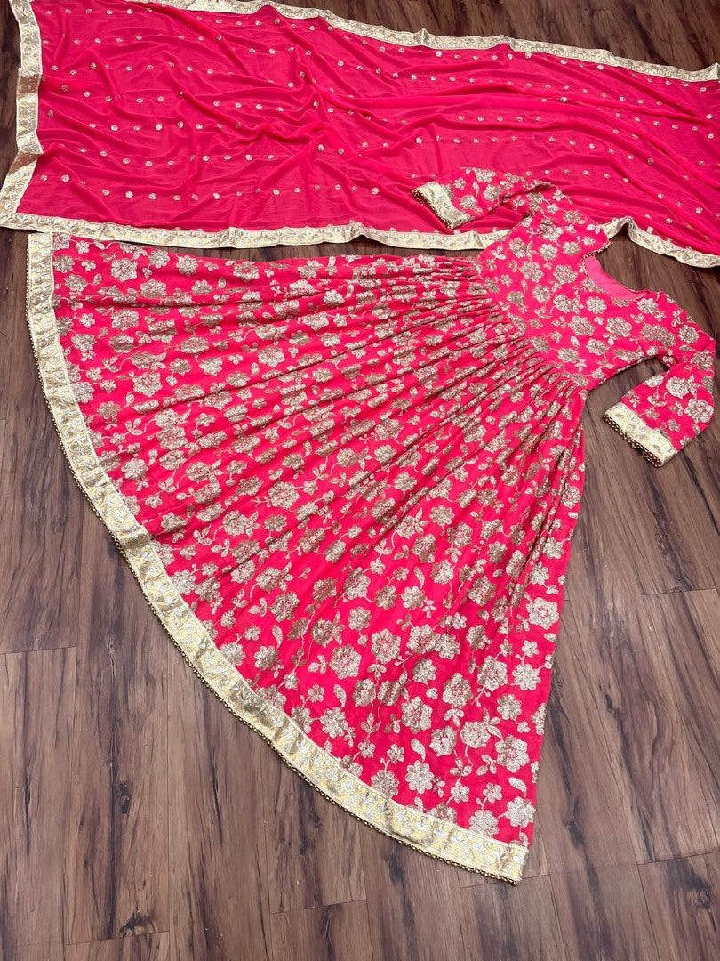 Red georgette heavy embroidered wedding anarkali suit