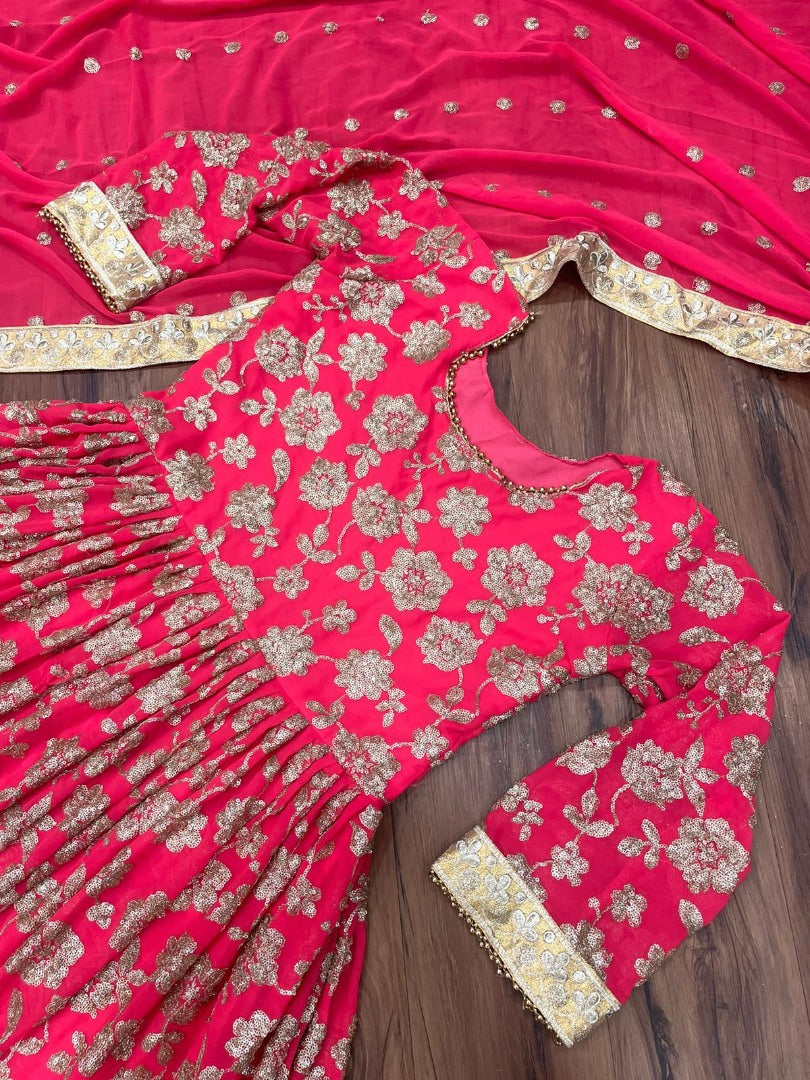Red georgette heavy embroidered wedding anarkali suit