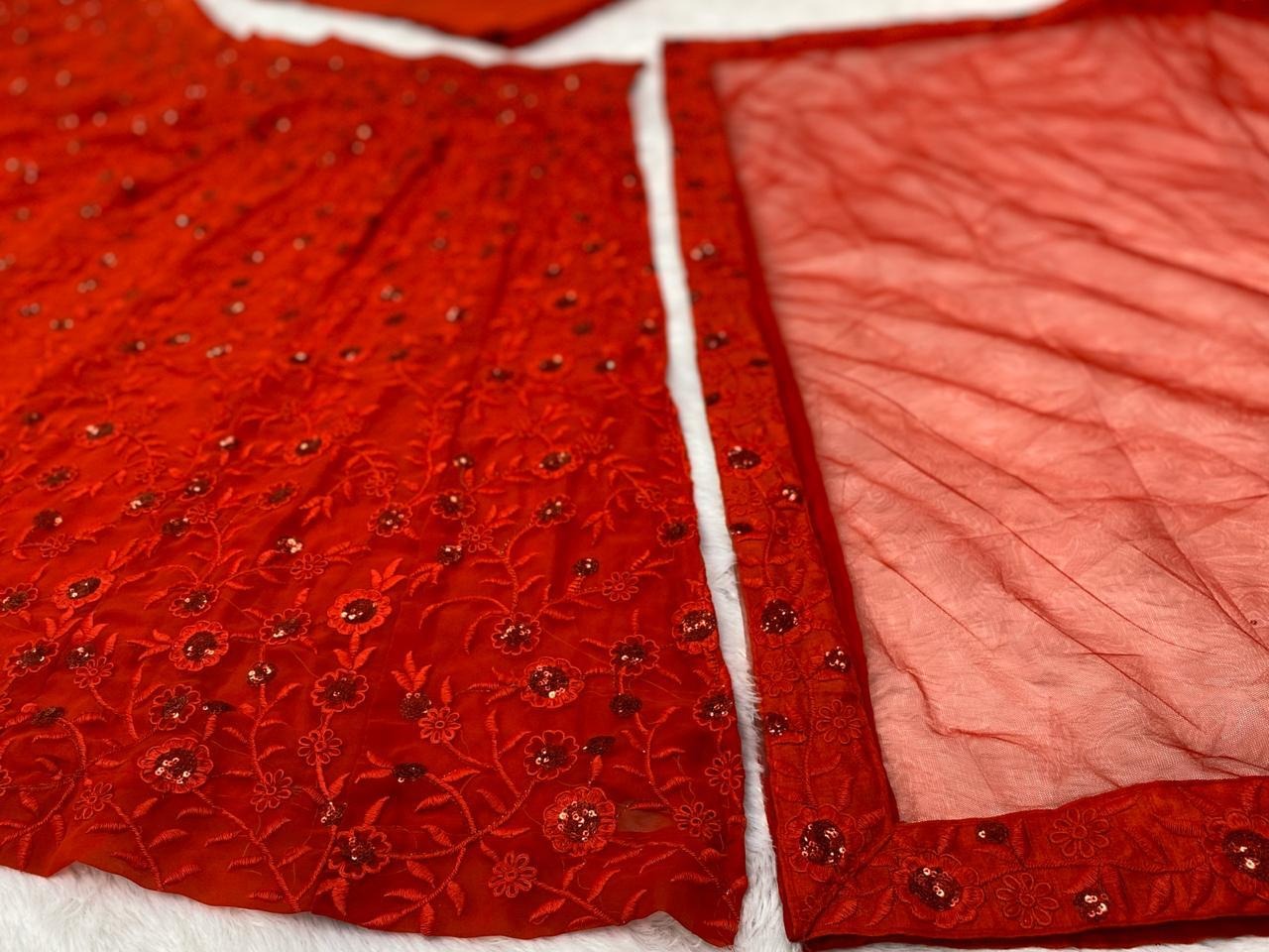 Red georgette heavy sequence and embroidered wedding lehenga choli