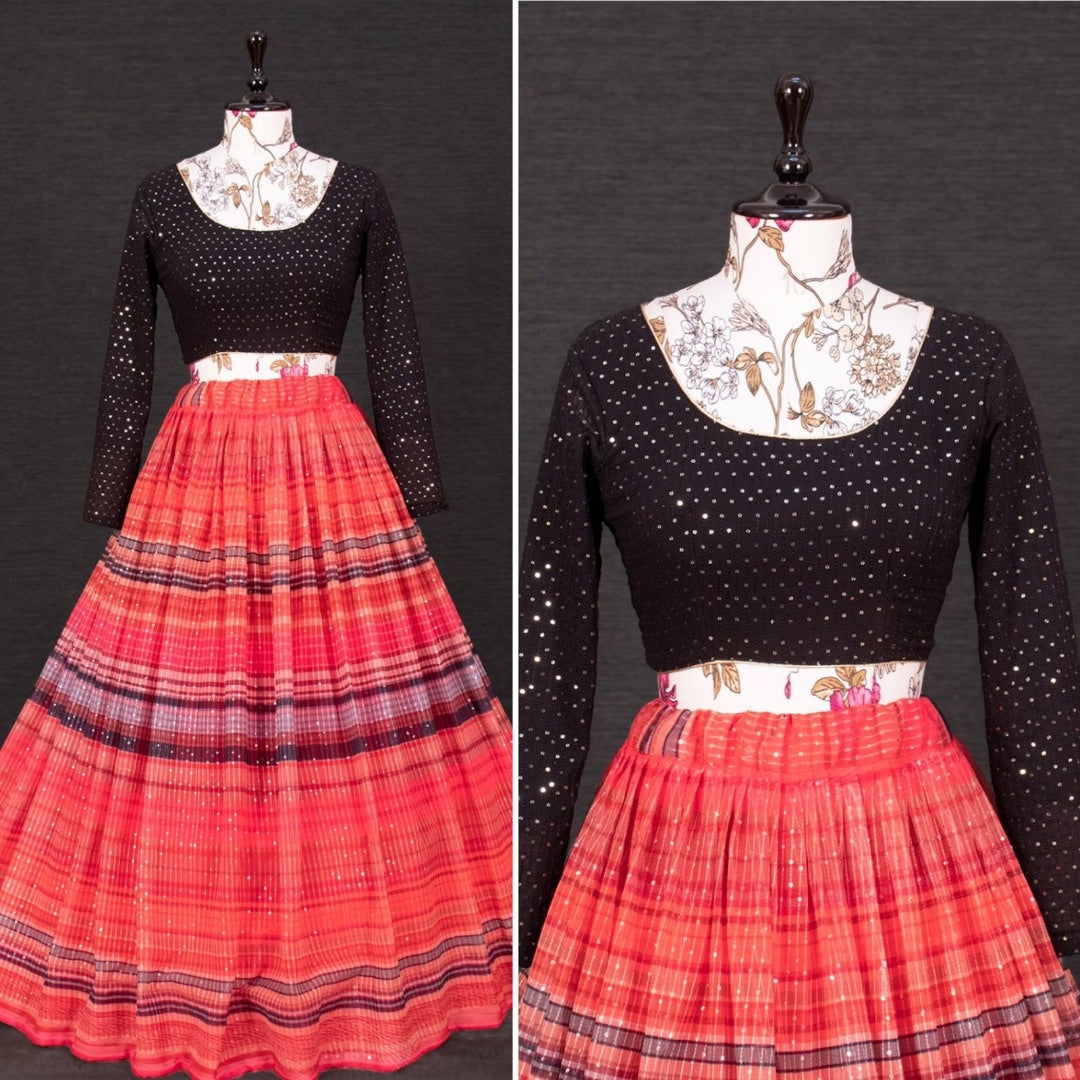 Red georgette heavy sequence embroidered ceremonial lehenga choli