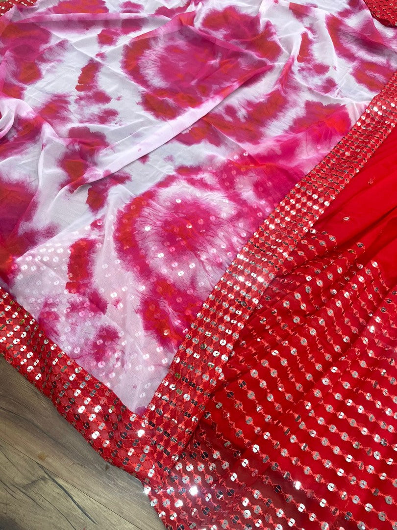 Red georgette heavy sequence embroidery work wedding lehenga choli