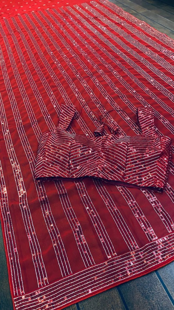 Red georgette heavy sequence work designer wedding saree