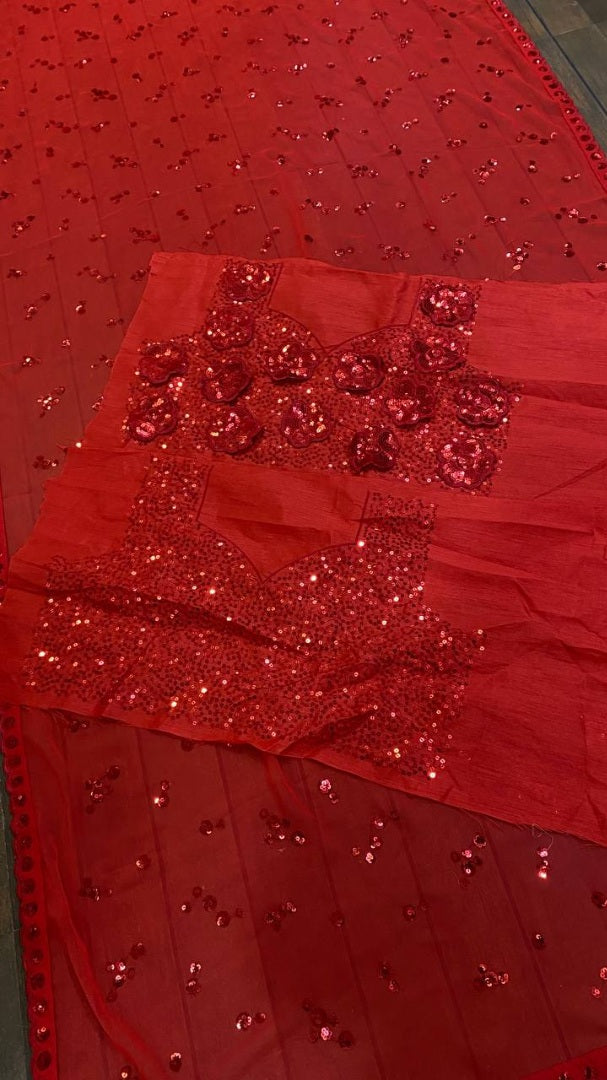 Red georgette heavy sequence work party wear saree