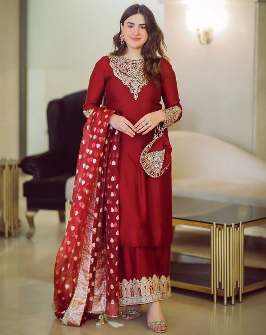 Red georgette heavy work wedding plazzo suit