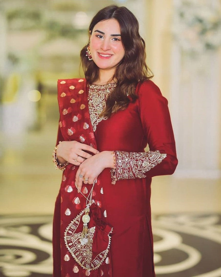 Red georgette heavy work wedding plazzo suit
