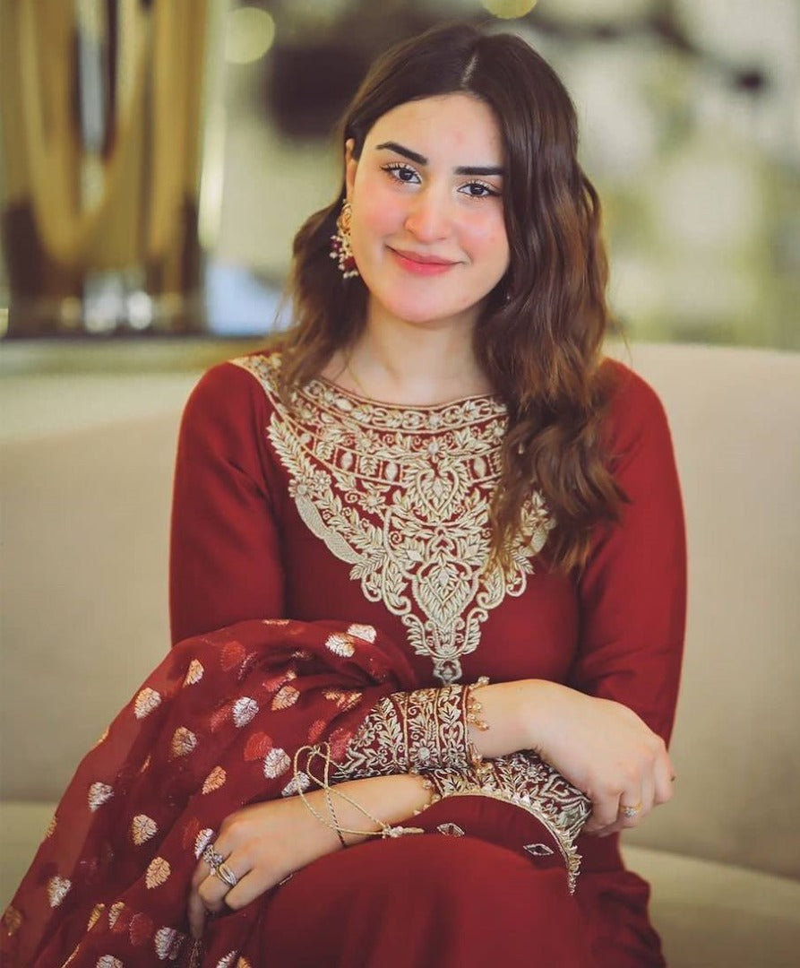 Red georgette heavy work wedding plazzo suit