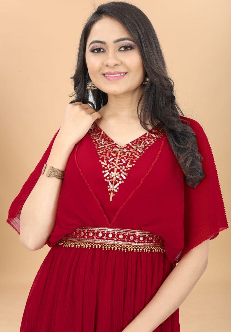Red georgette party wear gown