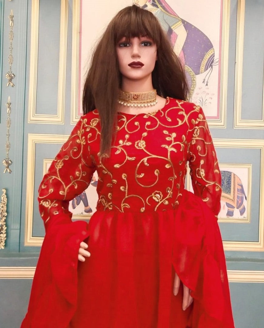 Red georgette partywear plazzo suit
