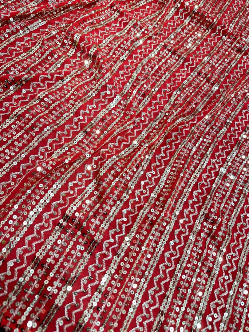 Red georgette plain long anarkali suit with heavy sequence work dupatta