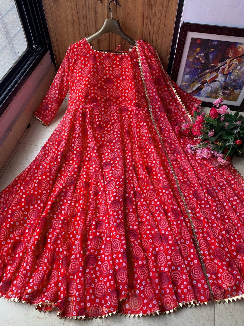 Red georgette printed casual wear anarkali suit