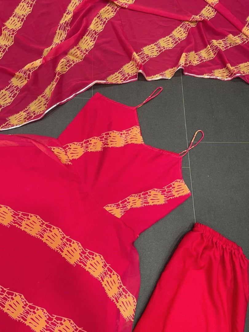 Red georgette printed gown