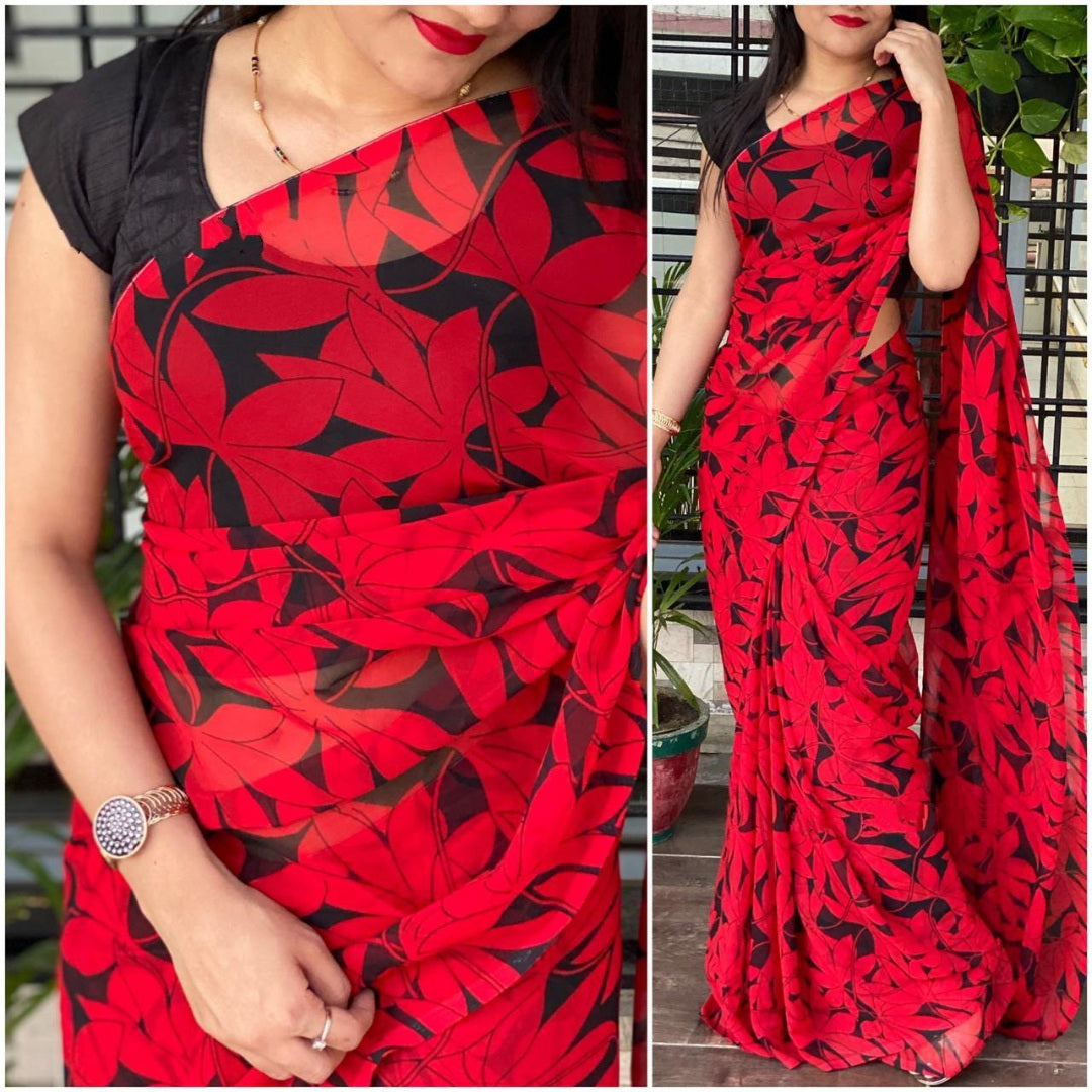 Red Georgette printed saree