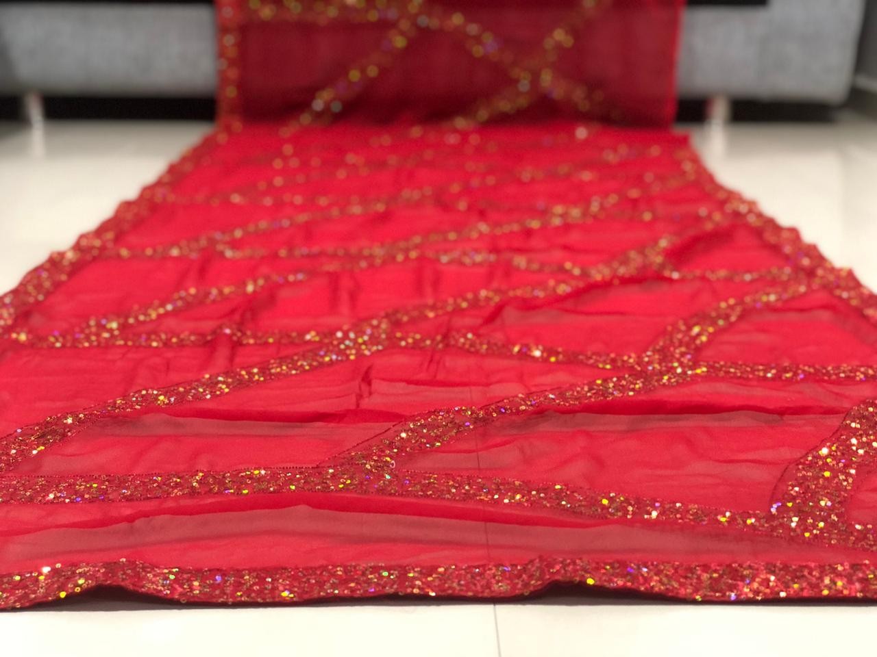 Red georgette sequence work ceremonial saree