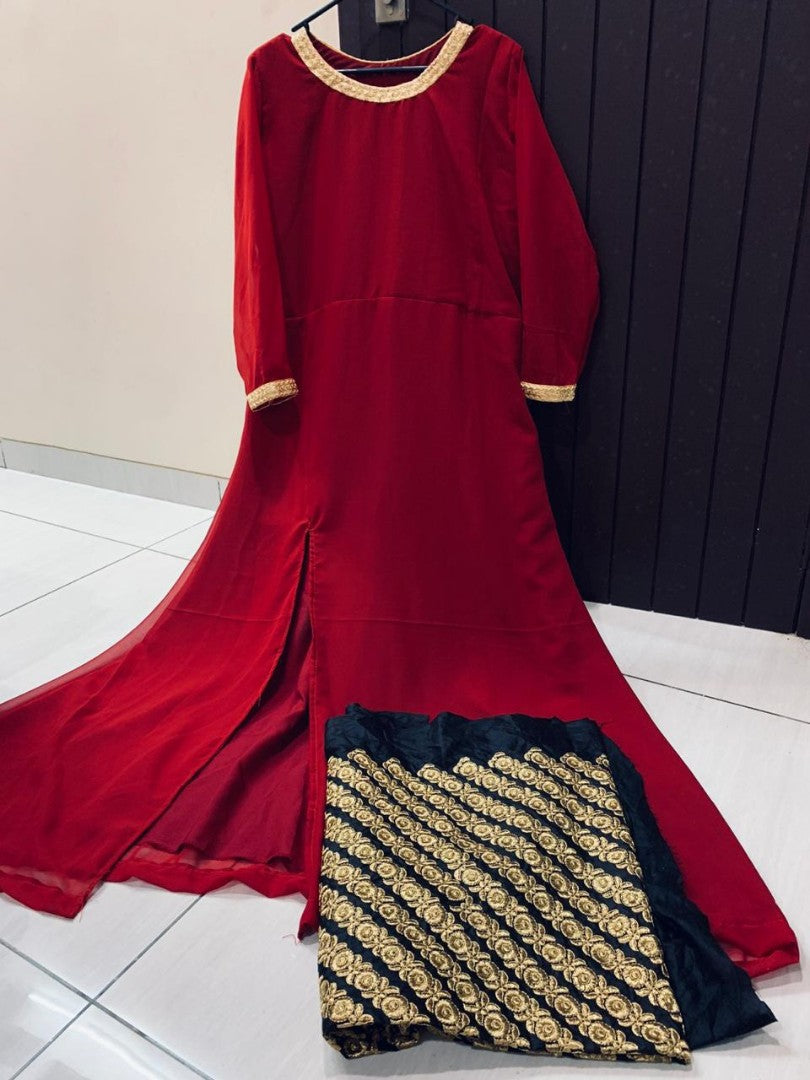 Red georgette stylist long top salwar suit