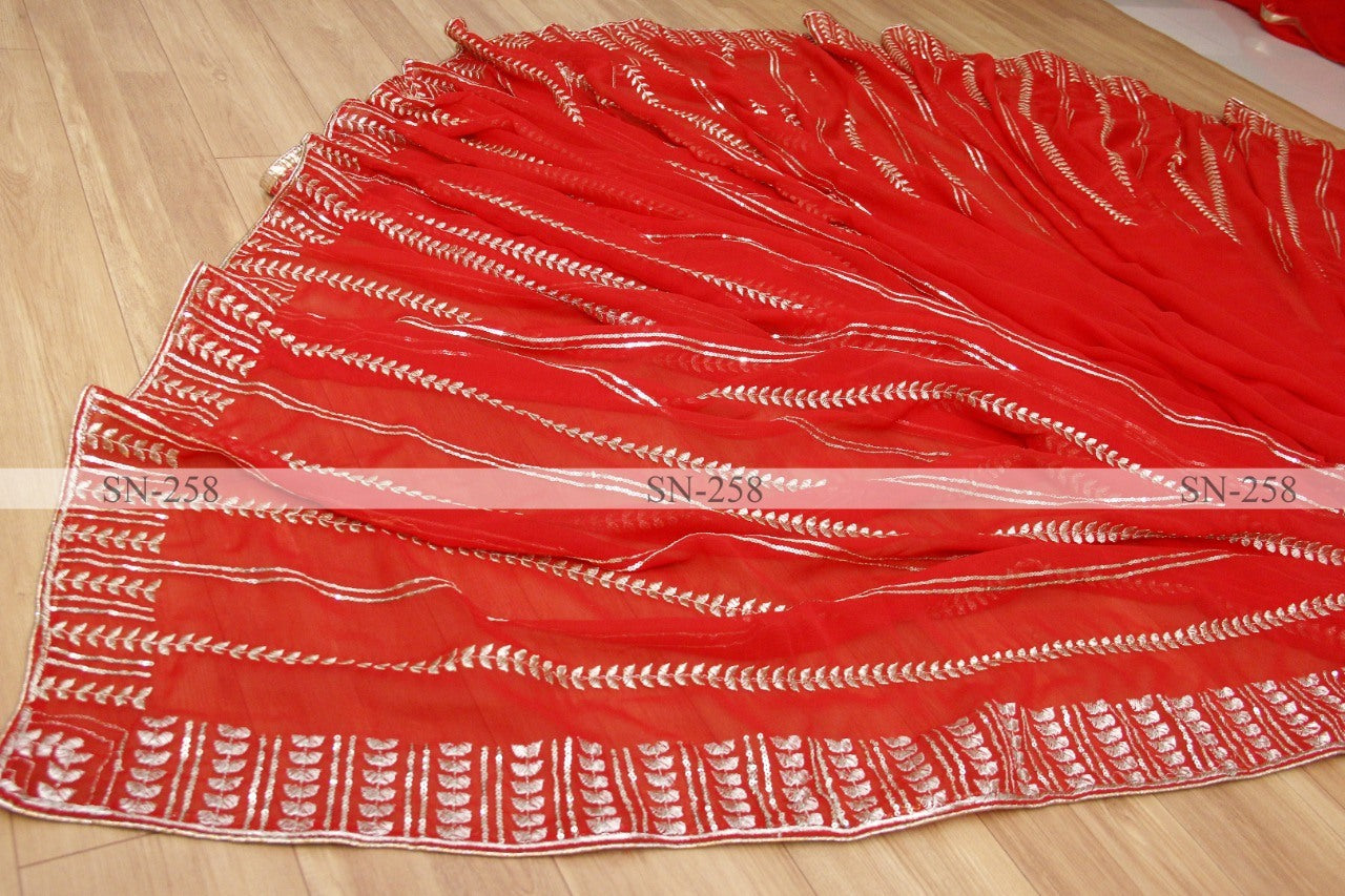 Red georgette thread embroidered saree