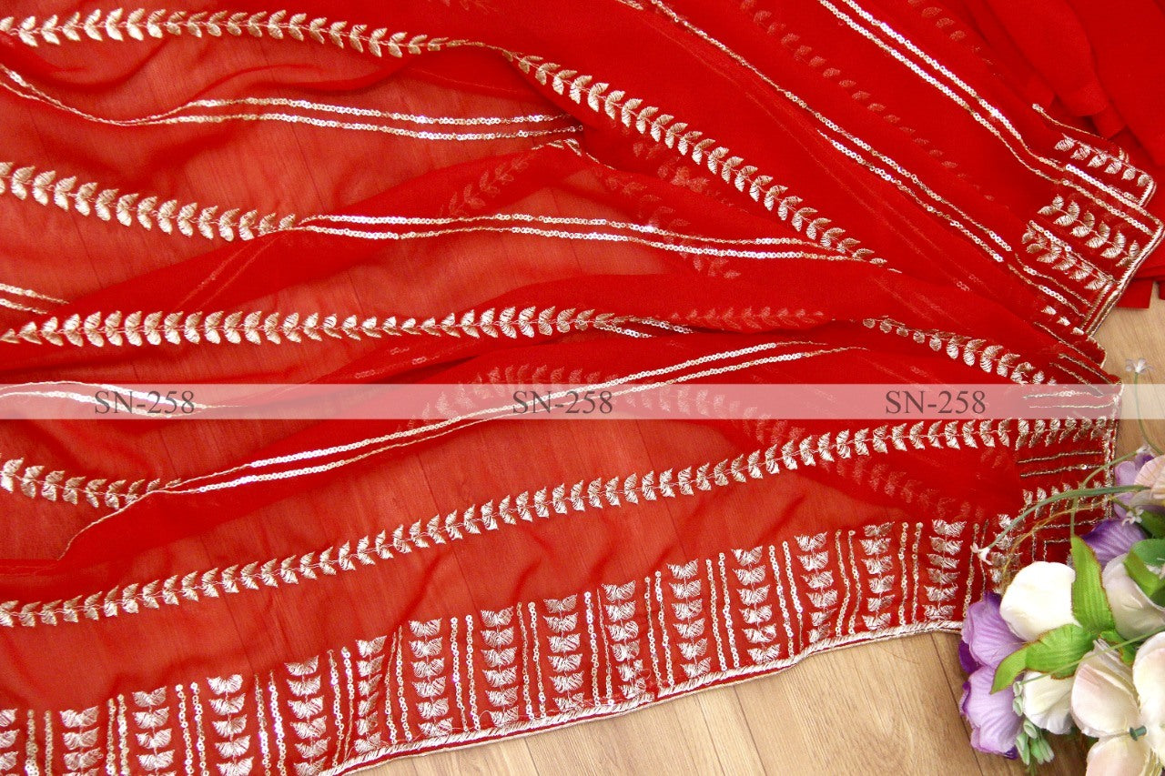 Red georgette thread embroidered saree