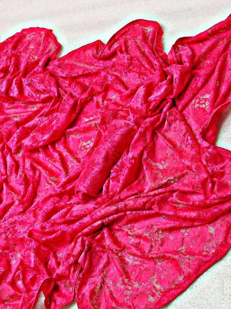 Red heavy chantley net partywear saree