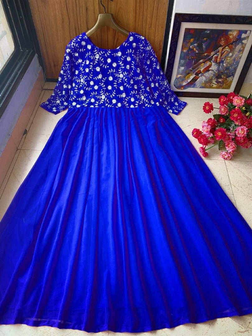 Red heavy georgette with embroidered work gown