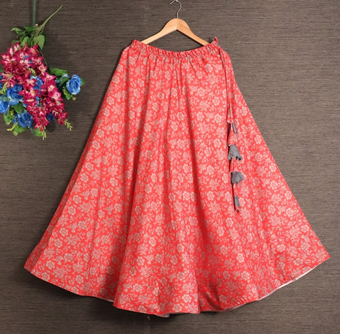 Red heavy rayon digital printed skirt