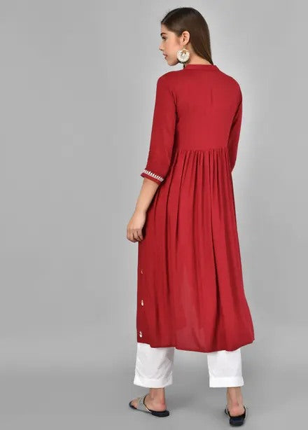 Red rayon chikankari work short kurti