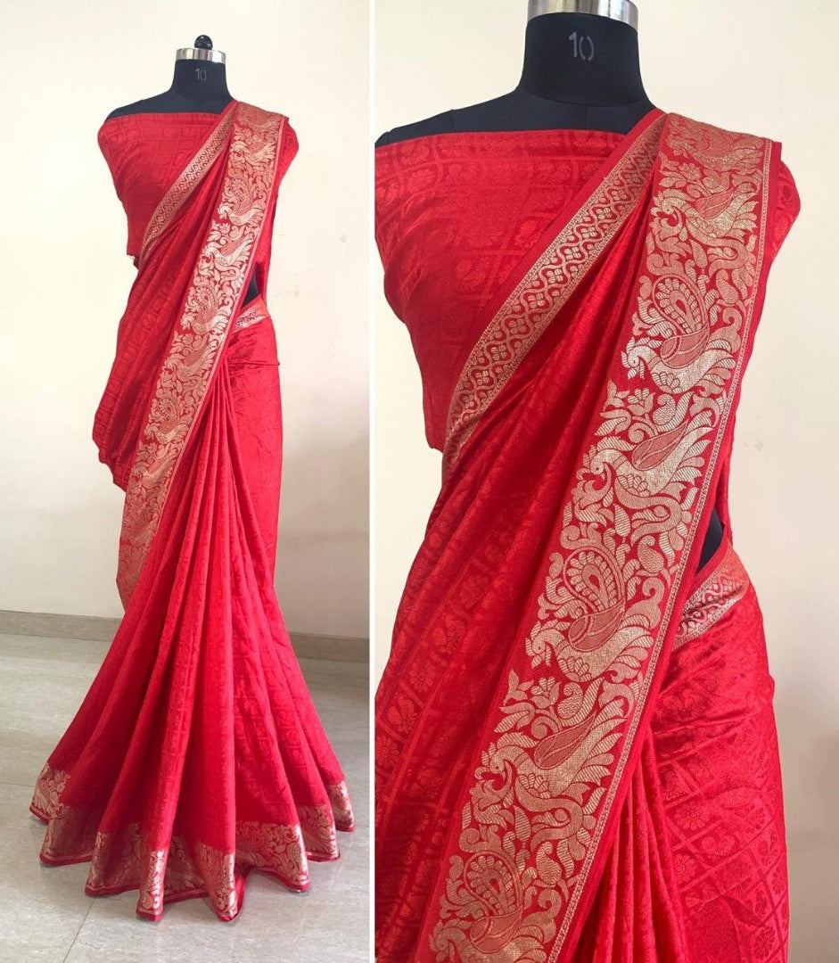 Red sana silk jacquard saree