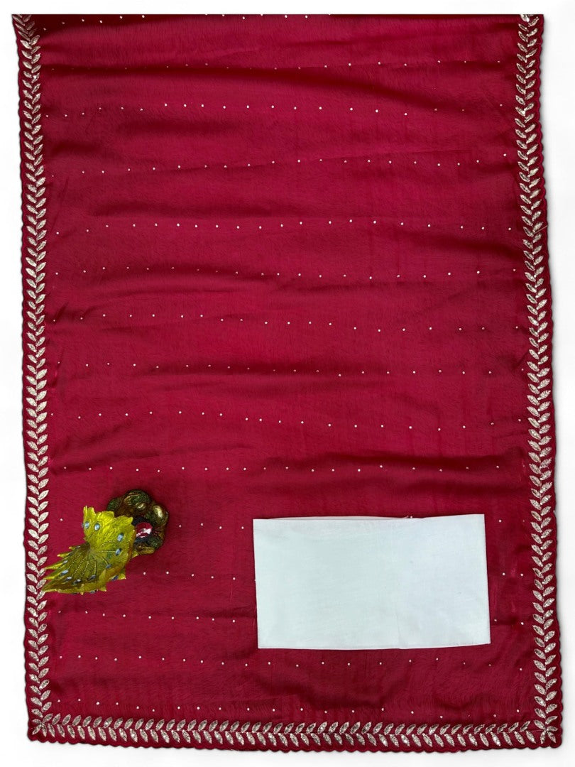 Red stylish fancy party wear saree