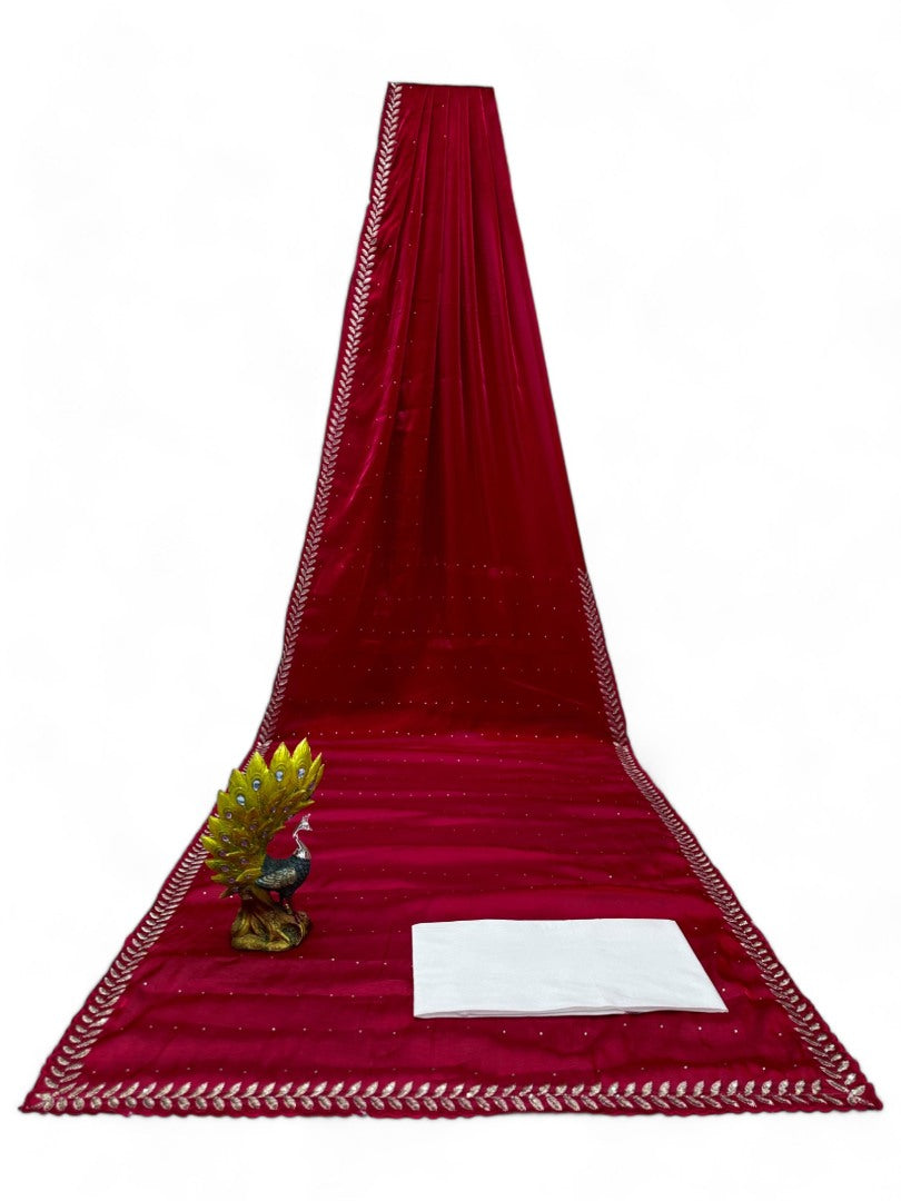 Red stylish fancy party wear saree